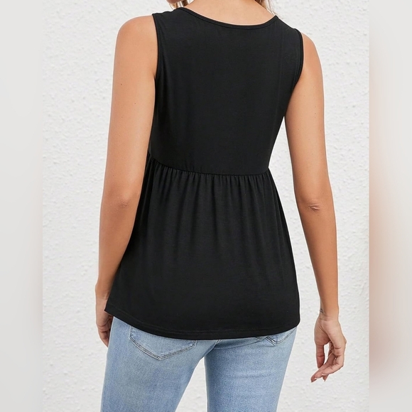 Women's Scoop Neck Ruffle Hem Babydoll Tank Sleeveless Peplum Top, Black, Large - Picture 3 of 11